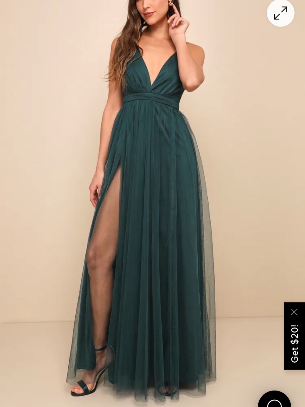 Lulu's Deep Teal Plunging V-Neck Tulle Prom Gown